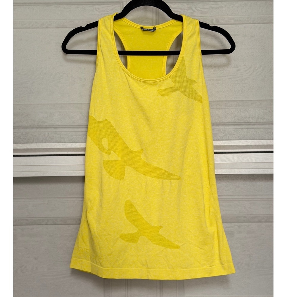 Oiselle Flyte Tank Top Women Large Yellow Bird Graphic Racerback Running Gym EUC - Picture 2 of 6